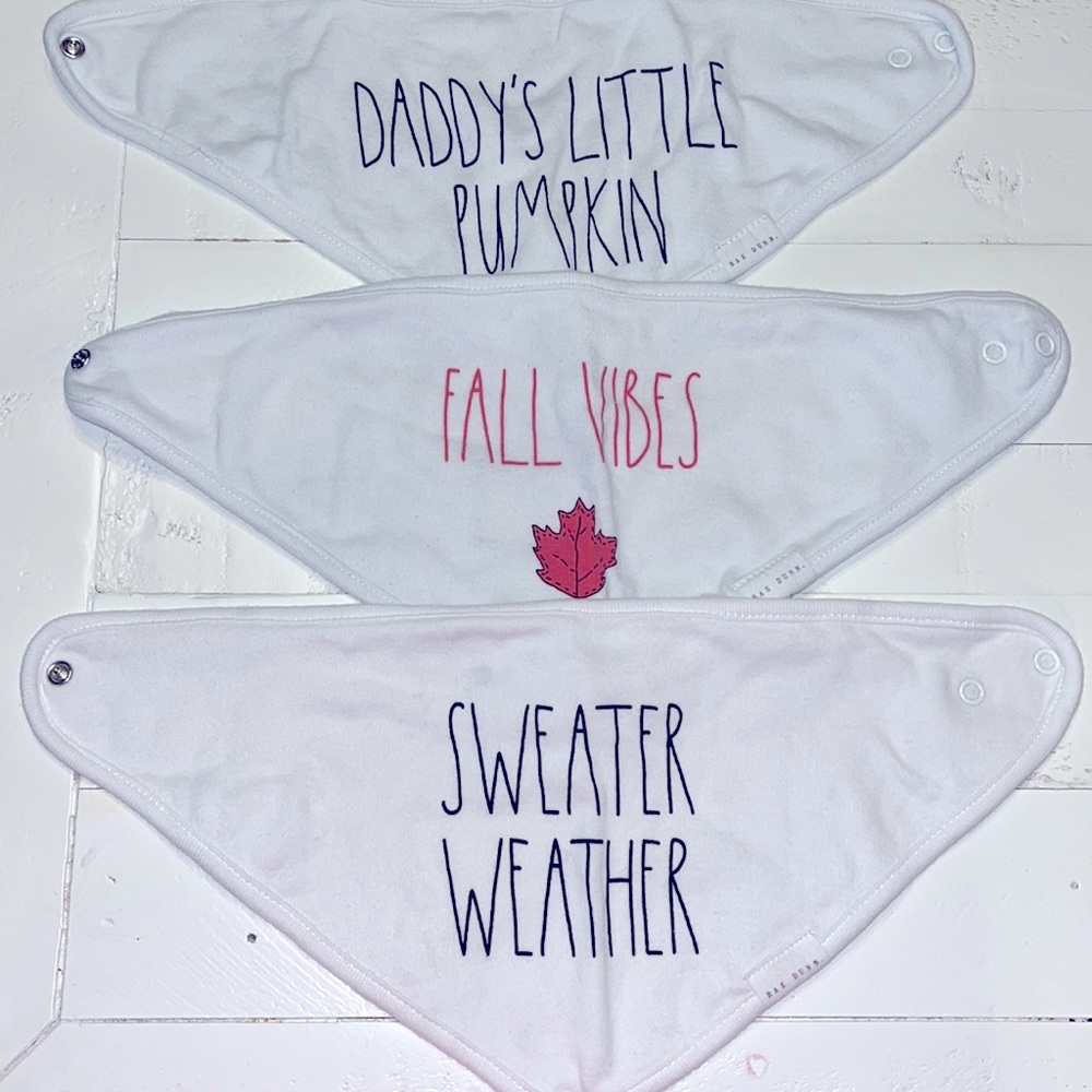Rae Dunn 3-set of Fall themed baby bibs